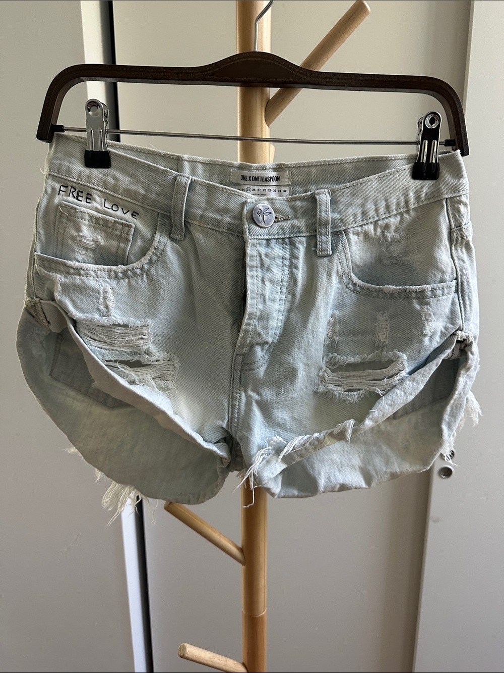 One Teaspoon Light Blue Distressed bandits Cutoff Shorts